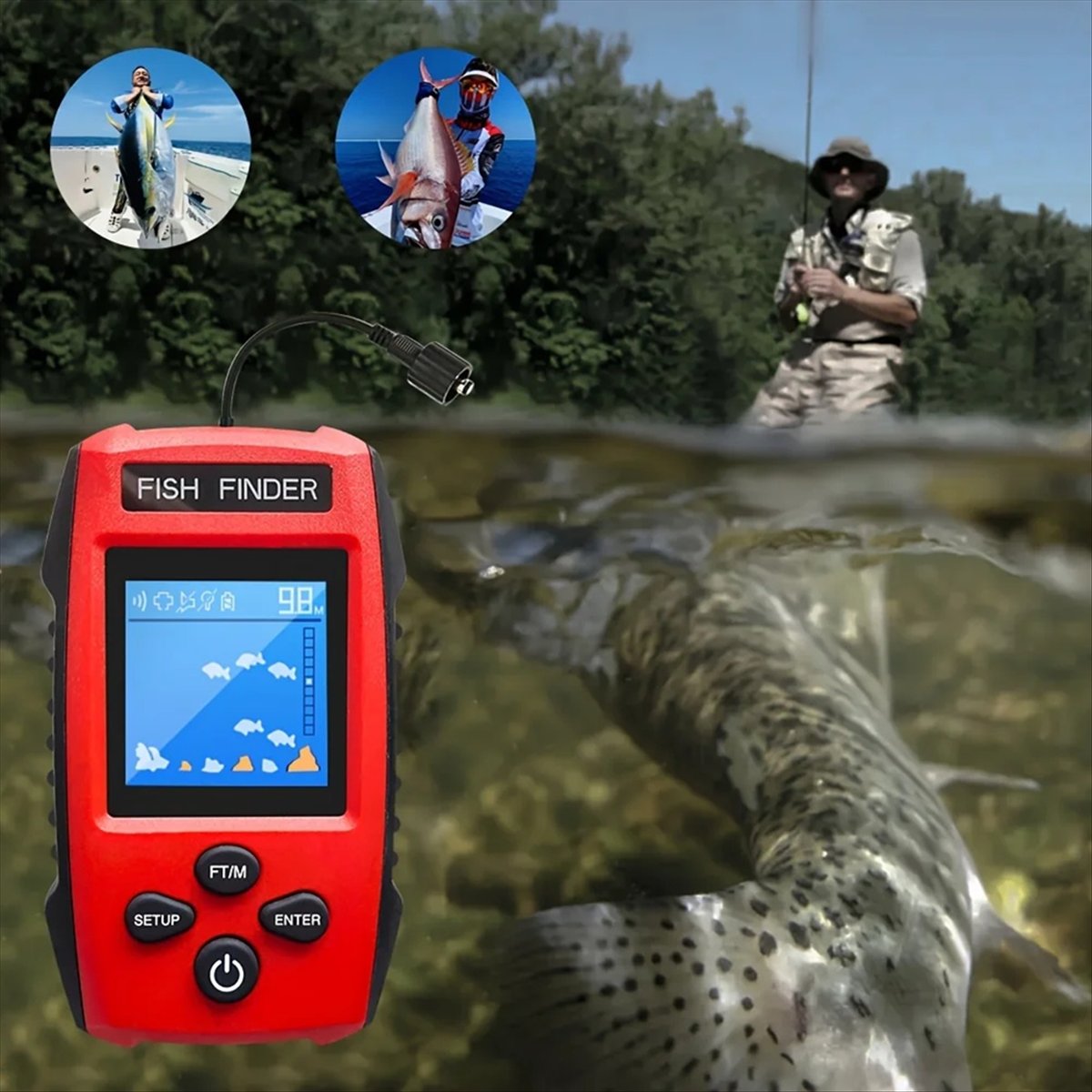 Fish Finder Transducer - 컬러 LCD 어군탐지기 유선 소나 트랜스듀서